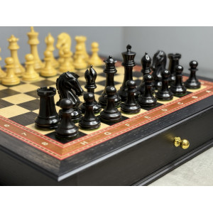 Шахматы подарочные эксклюзив в ларце с утяжелёнными фигурами из самшита и палисандра