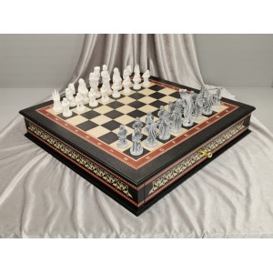 Шахматный ларец Бастион 45 см из мореного дуба с фигурами из литьевого мрамора