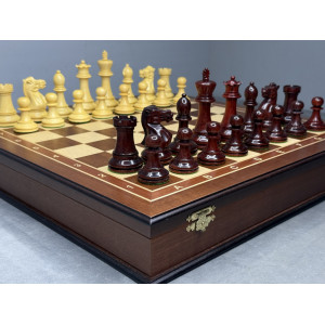 Шахматы подарочные в ларце с утяжелёнными фигурами из самшита