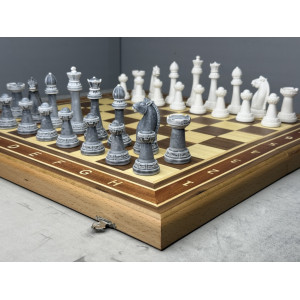 Шахматы подарочные большие деревянные «Стаунтон 50» с фигурами из литевого мрамора